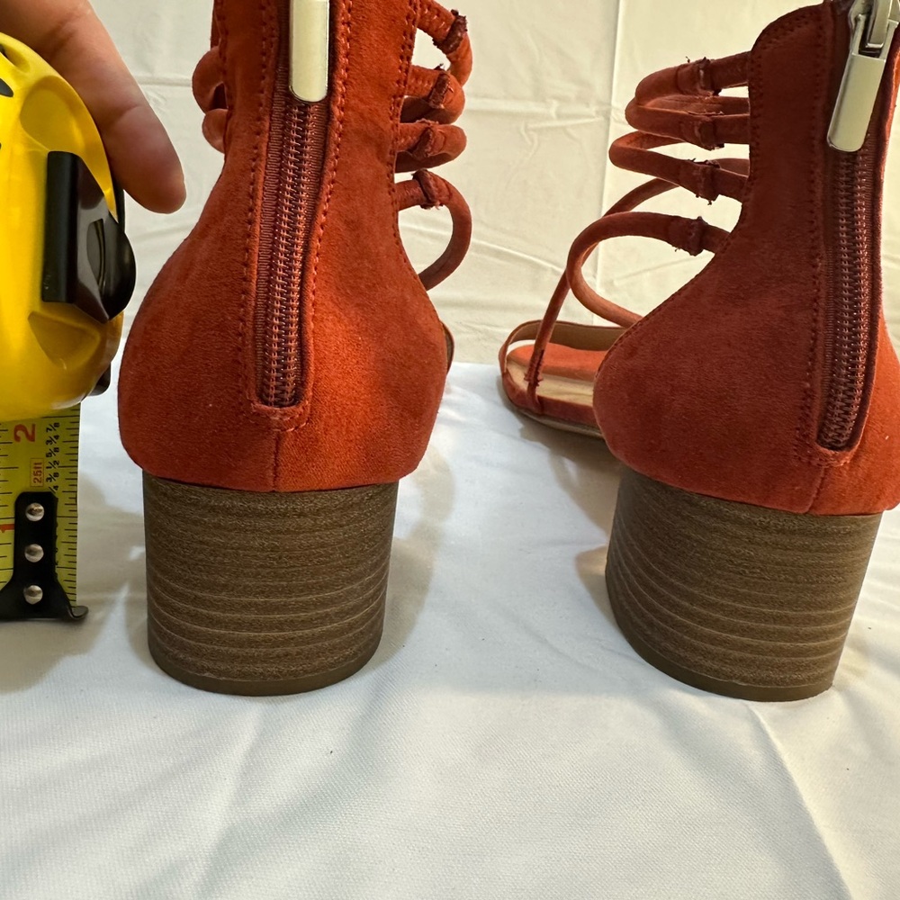 Torrid Burnt Orange Suede Wide-Strap Sandals with 2” Block Heel in a size 11